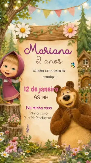 Convite Animado Masha e o Urso: Vídeo Editável para Aniversário