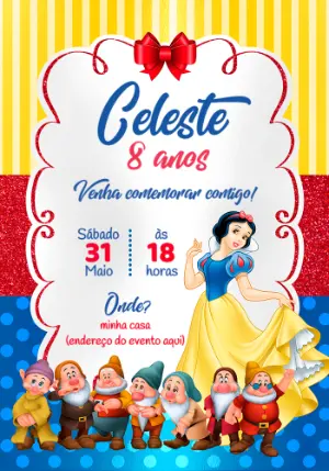 Convite de Aniversário Branca de Neve para Editar Online