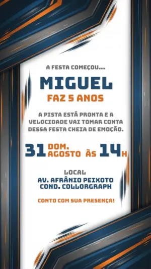 Convite de Aniversário Carros de Corrida para Editar Online