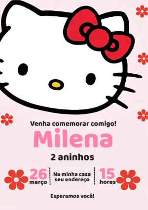 Convite de Aniversário Hello Kitty Rosa para Editar Online