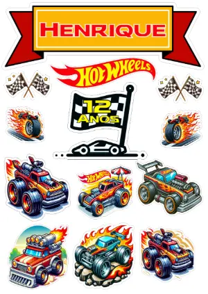 Topo de Bolo Hot Wheels com Carros para Editar Online