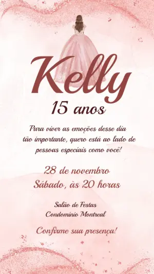 Convite de 15 anos Princesa com flores rosa e dourado editável