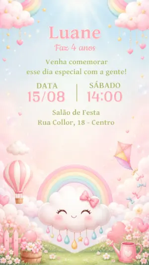 Convite de Aniversário Chuva de Amor para Menina Editável