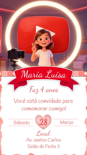 Modelo de Convite Youtuber Infantil para Editar Online