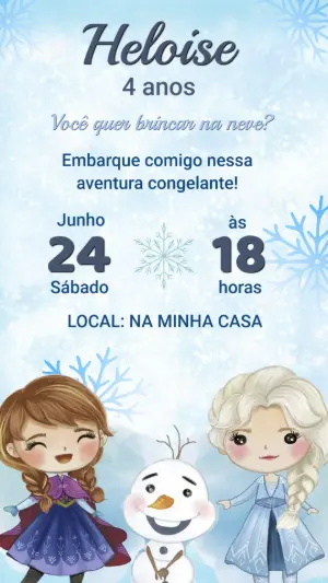 Convite de Aniversário Infantil Tema Frozen para Editar