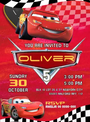 Disney Cars Birthday Party Invitation - Edit Online
