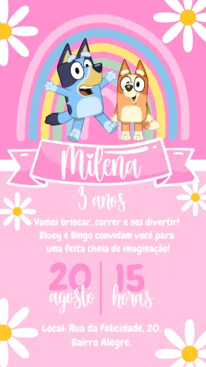 Convite de Aniversário Bluey e Bingo para Editar Online