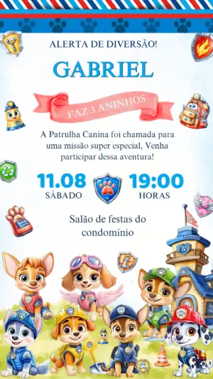 Invito di compleanno Paw Patrol – Statico – Arte Coelho Digital