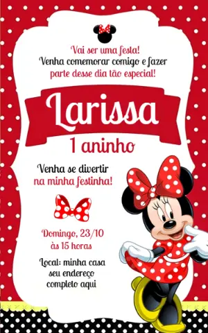 Convite de Aniversário Minnie Vermelha para Editar
