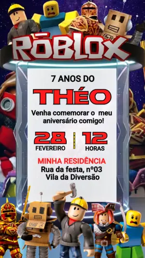 Convite Digital Roblox para Aniversário Infantil Editável
