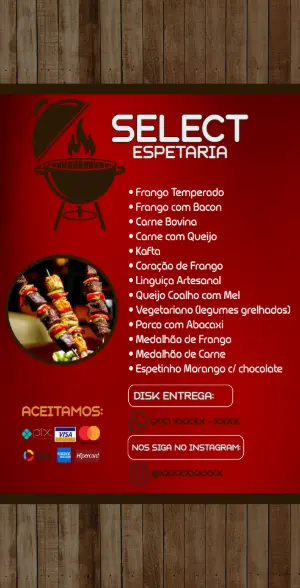 Cardápio de Espetaria com Churrasco para Editar Online