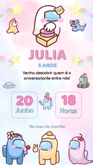 Convite Animado Among Us Fofo para Aniversário Infantil Editável