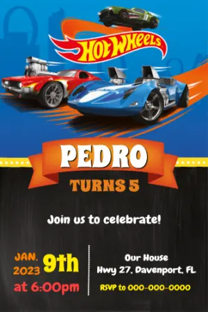 Editable Hot Wheels Birthday Invitation for Kids' Party