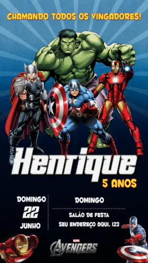 Convite Aniversário Vingadores para Editar Online