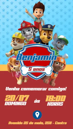 Convite Aniversário Patrulha Canina para Editar Online