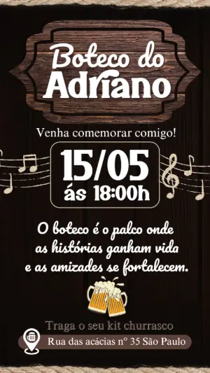 Convite Aniversário Boteco Rústico para Editar Online
