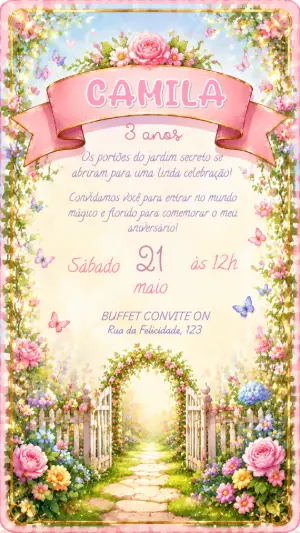 Invitación de cumpleaños Jardín encantado – Estático – Convite On