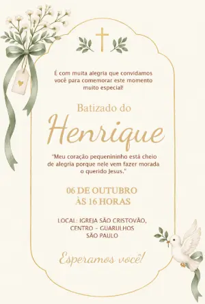 Convite Batizado Menino Espírito Santo para Editar Online