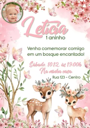Convite de Aniversário Bosque Encantado Veadinhos Editável