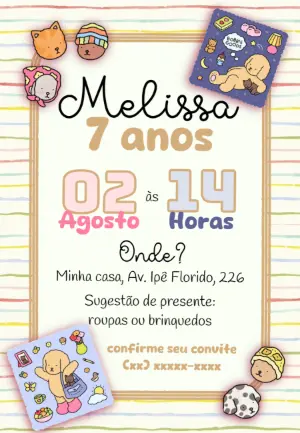 Convite Aniversário Bobbie Goods com Personagens Fofos para Editar