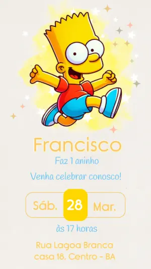 Convite Digital Aniversário Infantil Bart Simpson Editável