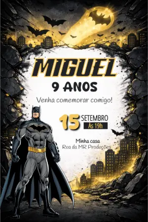 Convite de Aniversário Batman Sombrio para Editar Online