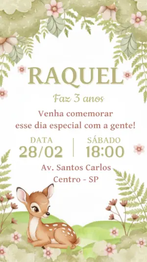 Convite de Aniversário Bosque Encantado Cervo Editável