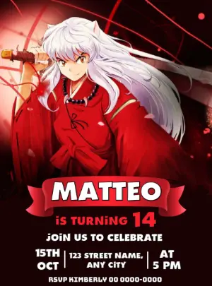 Inuyasha Anime Birthday Invitation Template to Edit