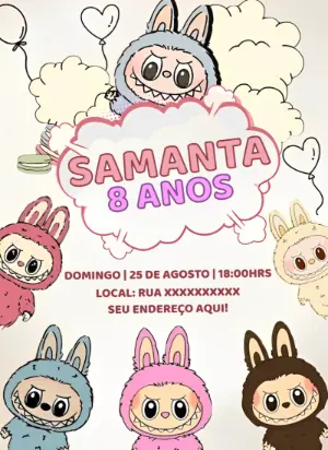 Convite Aniversário Labubu para Editar Online