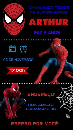 Convite Aniversário Homem Aranha para Editar Online