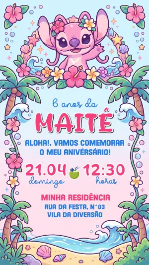 Invitación de cumpleaños Stitch – Estático – Convide aê!
