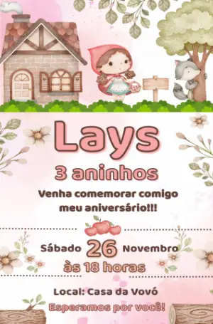 Convite Aniversário Chapeuzinho Vermelho para Editar Online