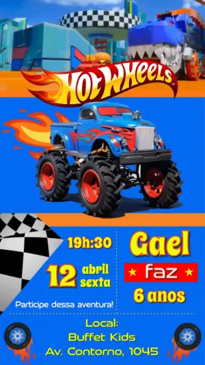 Convite Animado Aniversário Hot Wheels Monster Truck para Editar
