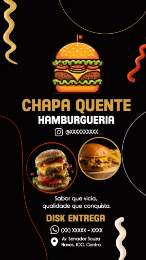 Flyer Editável de Hamburgueria com Foto para Divulgação