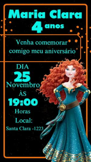Convite de Aniversário Valente Merida Neon para Editar