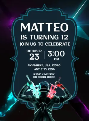 Sword Art - Kirito Anime Birthday Invitation Template