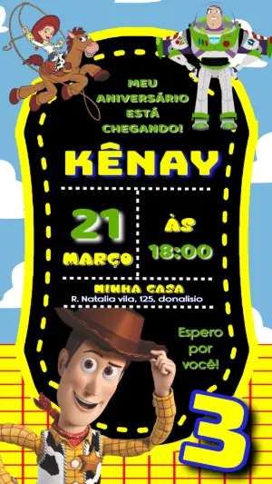 Convite de Aniversário Toy Story Colorido para Editar