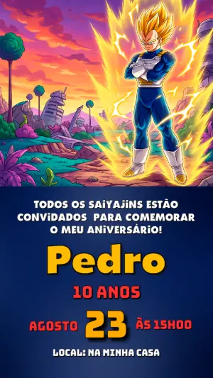 Convite Digital Vegeta Dragon Ball Z para Aniversário
