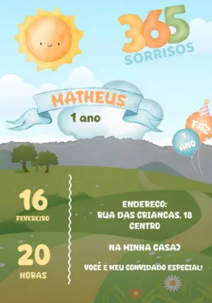 Convite Aniversário 365 Sorrisos com Solzinho para Editar