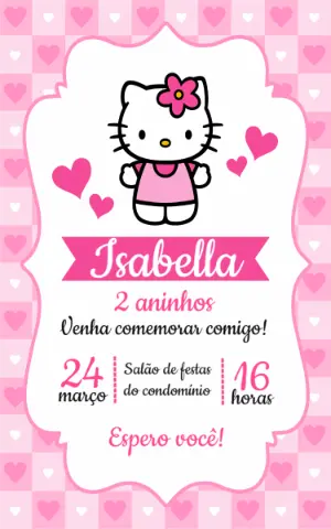 Convite de Aniversário Hello Kitty para Editar Online