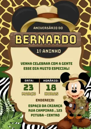 Convite de Aniversário Safari do Mickey para Editar Online
