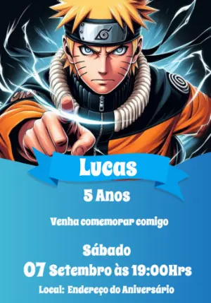 Convite Digital Aniversário Naruto para Editar e Enviar