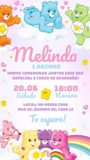 Convite de Aniversário Ursinhos Carinhosos Colorido para Editar