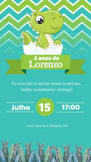 Convite de Aniversário Dinossauro Baby para Editar Online