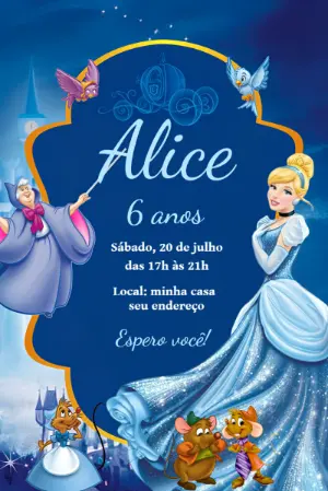 Convite Digital Cinderela: Modelo Editável para Aniversário