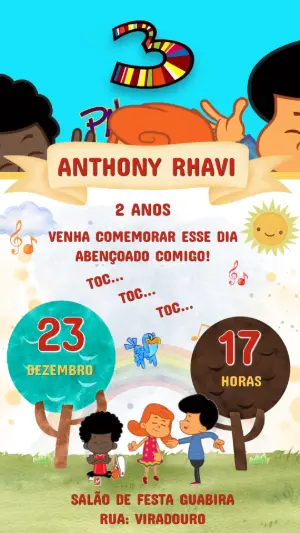 Convite Animado Aniversário Infantil Musical para Editar