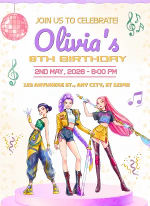K-pop Demon Hunter Birthday Invitation Editable Template