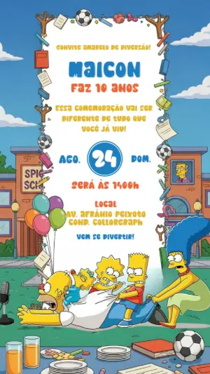 Convite de Aniversário Os Simpsons para Editar Online