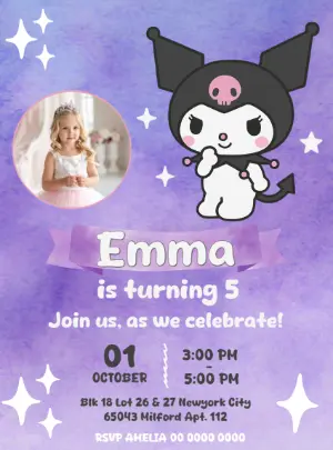 Editable Kuromi Birthday Invitation Template with Photo