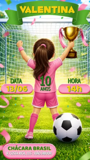 Convite de Aniversário Futebol Menina Editável